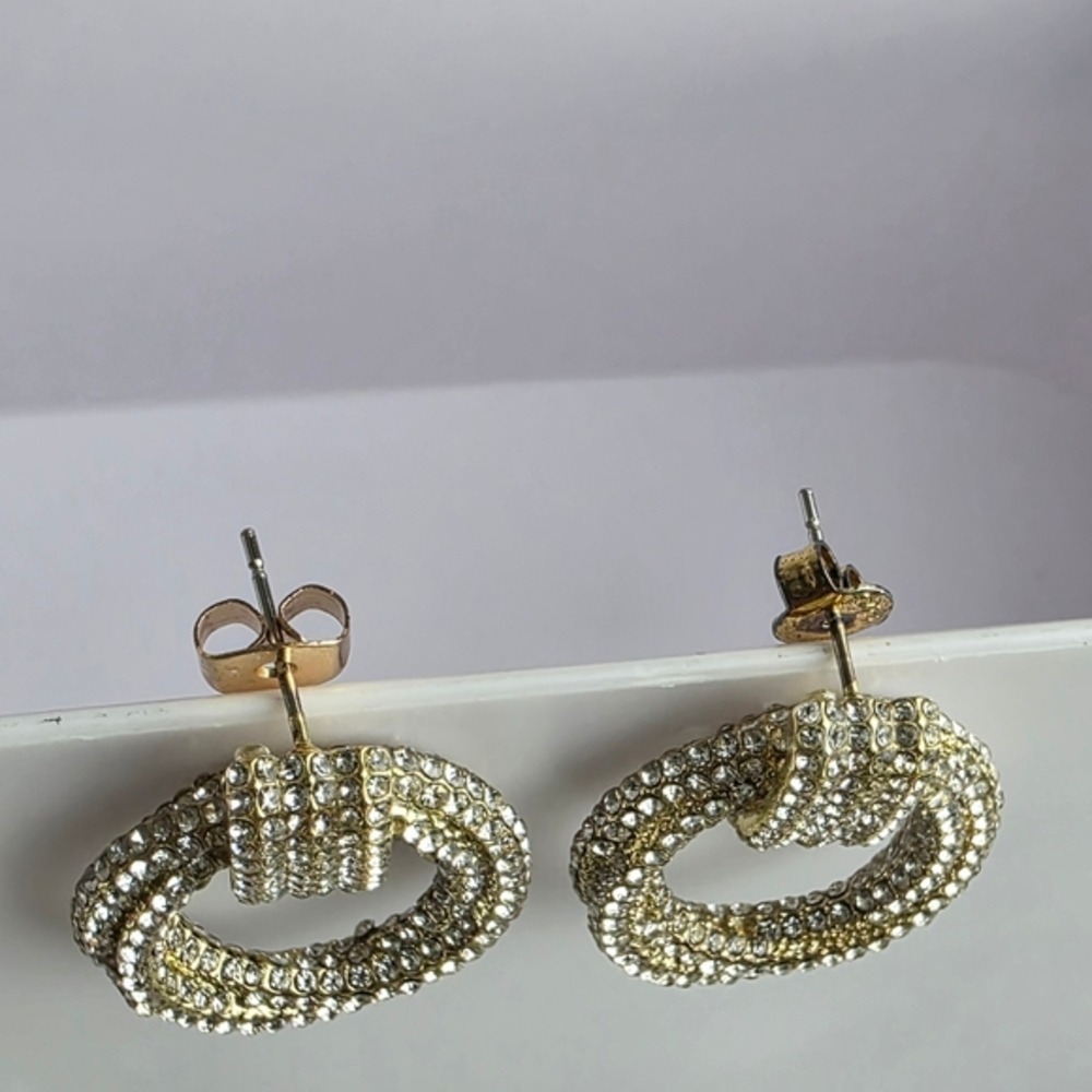 Gold Crystal Door Knob Hoop Earrings Pierced - Picture 8 of 11